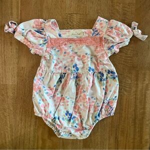 Marie Nicole Floral Baby Romper with Pink and Blue Accents